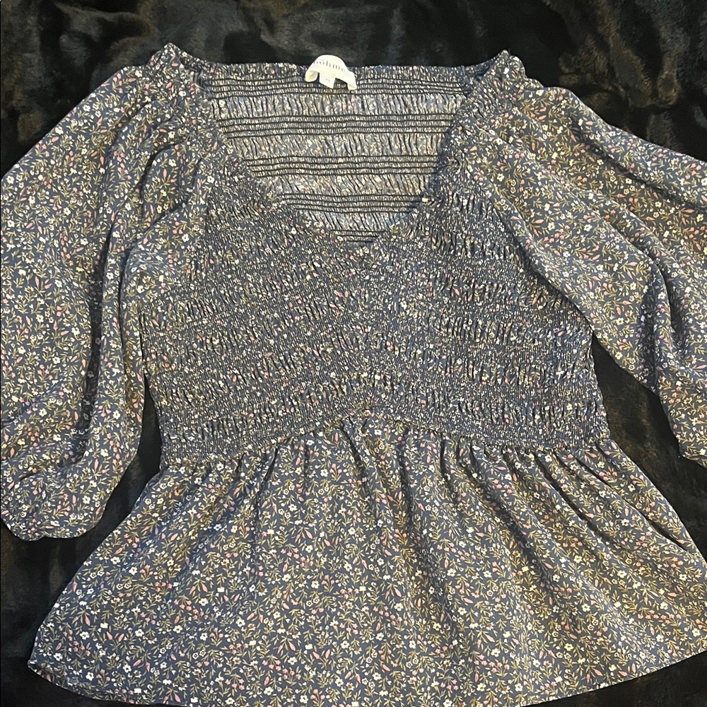 Bohme Navy Floral Smocked Blouse